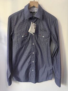 Love Moschino Men’s Striped Blue Long Sleeve Shirt Size Small NWT